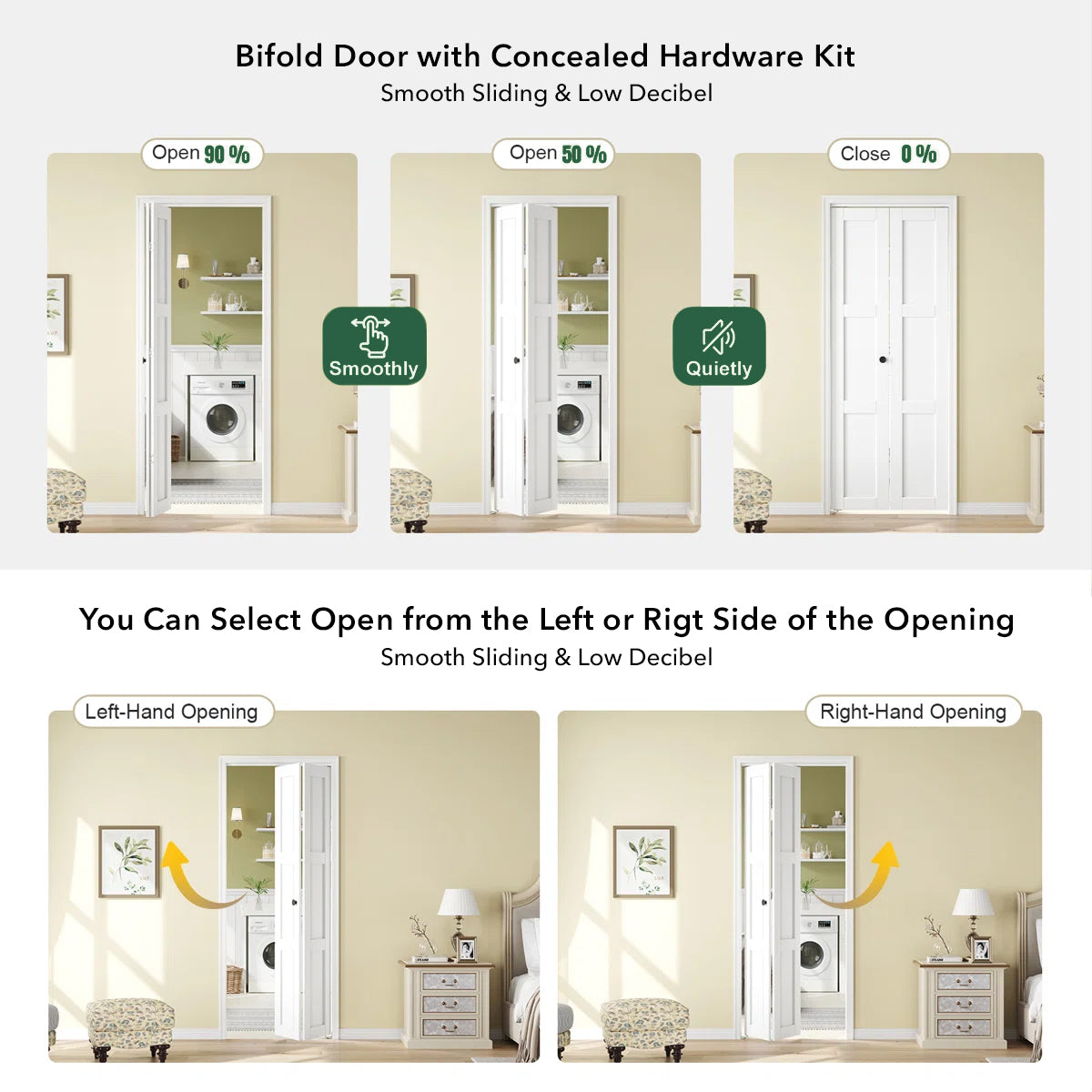 6-panel Hollow core Primed Molded Bifold Door Hardware Included