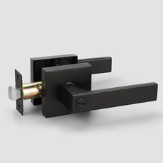 Matte Black Modern Privacy Door Handle with Lock