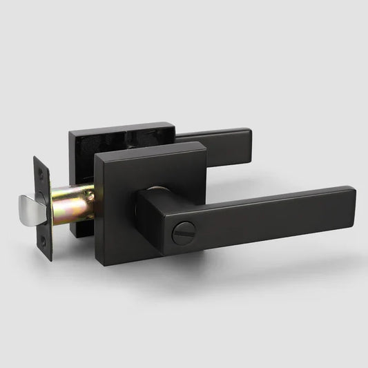 Matte Black Modern Privacy Door Handle with Lock