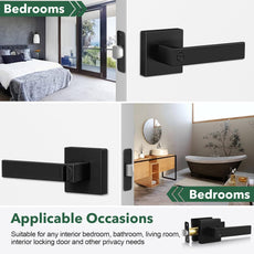 Matte Black Modern Privacy Door Handle with Lock