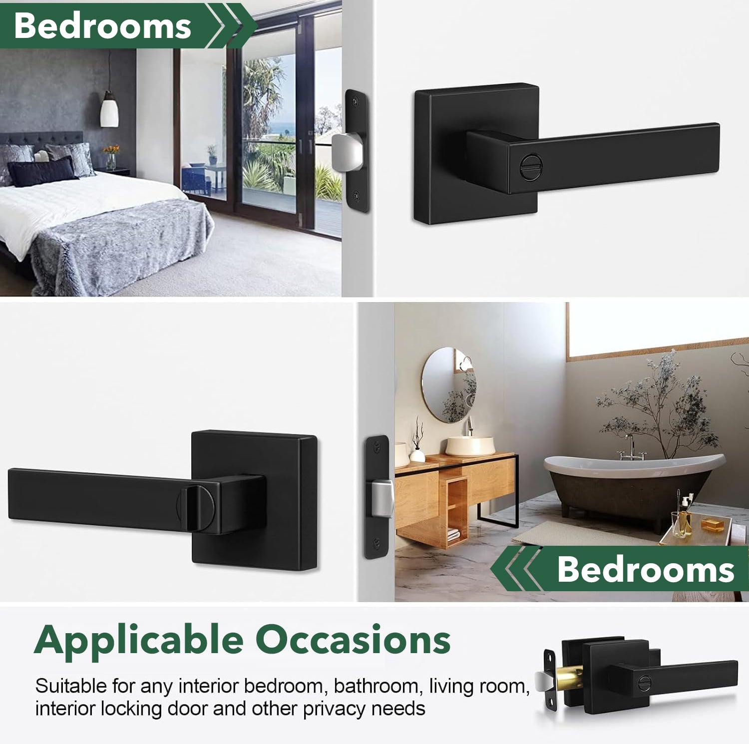 Matte Black Modern Privacy Door Handle with Lock