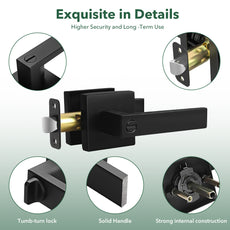 Matte Black Modern Privacy Door Handle with Lock