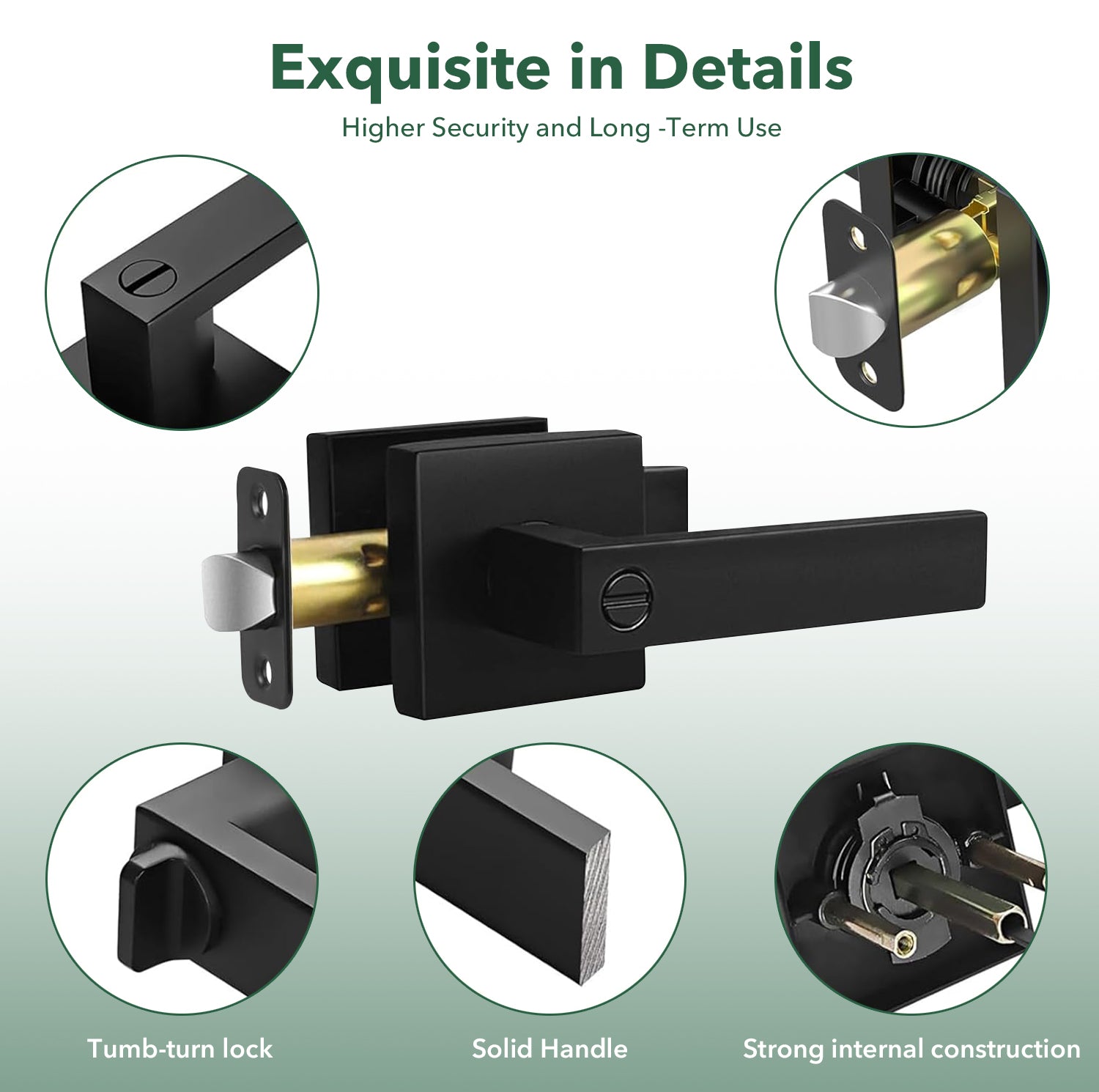 Matte Black Modern Privacy Door Handle with Lock