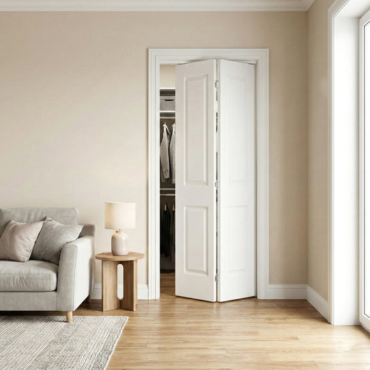 2 Panel Hollow Core White Molded Interior Folding Door For Closet With Lock Handle And Hardware Kits