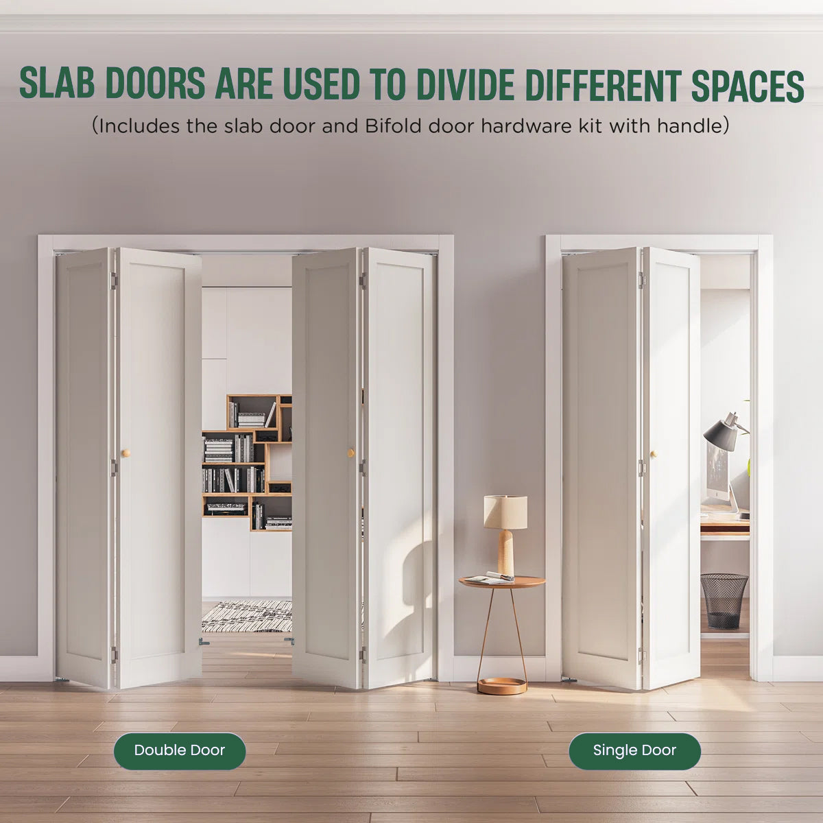 2 Panel Hollow Core White Molded Interior Folding Door For Closet With Lock Handle And Hardware Kits