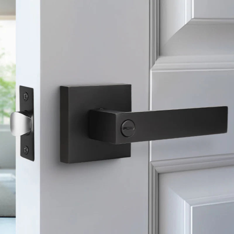 Matte Black Modern Privacy Door Handle with Lock