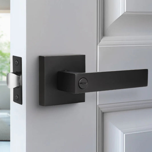 Matte Black Modern Privacy Door Handle with Lock