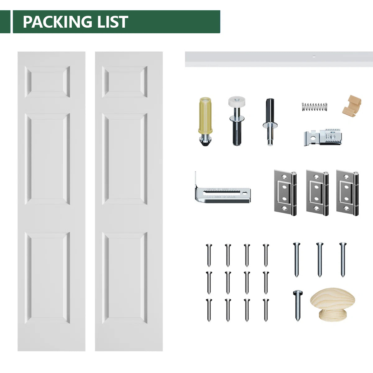 6-panel Hollow core Primed Molded Bifold Door Hardware Included