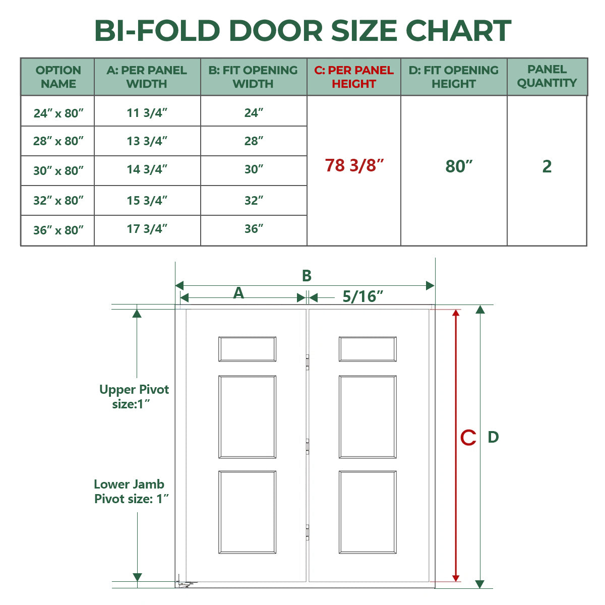 6-panel Hollow core Primed Molded Bifold Door Hardware Included